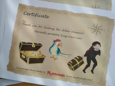 Treasure hunt certificate.